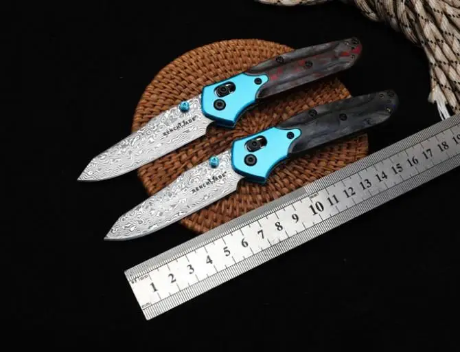 New Benchmade 945 Damascus Steel Folding Knife Carbon Fiber Handle Outdoor Tactical Survival Security Pocket Knives EDC Tool