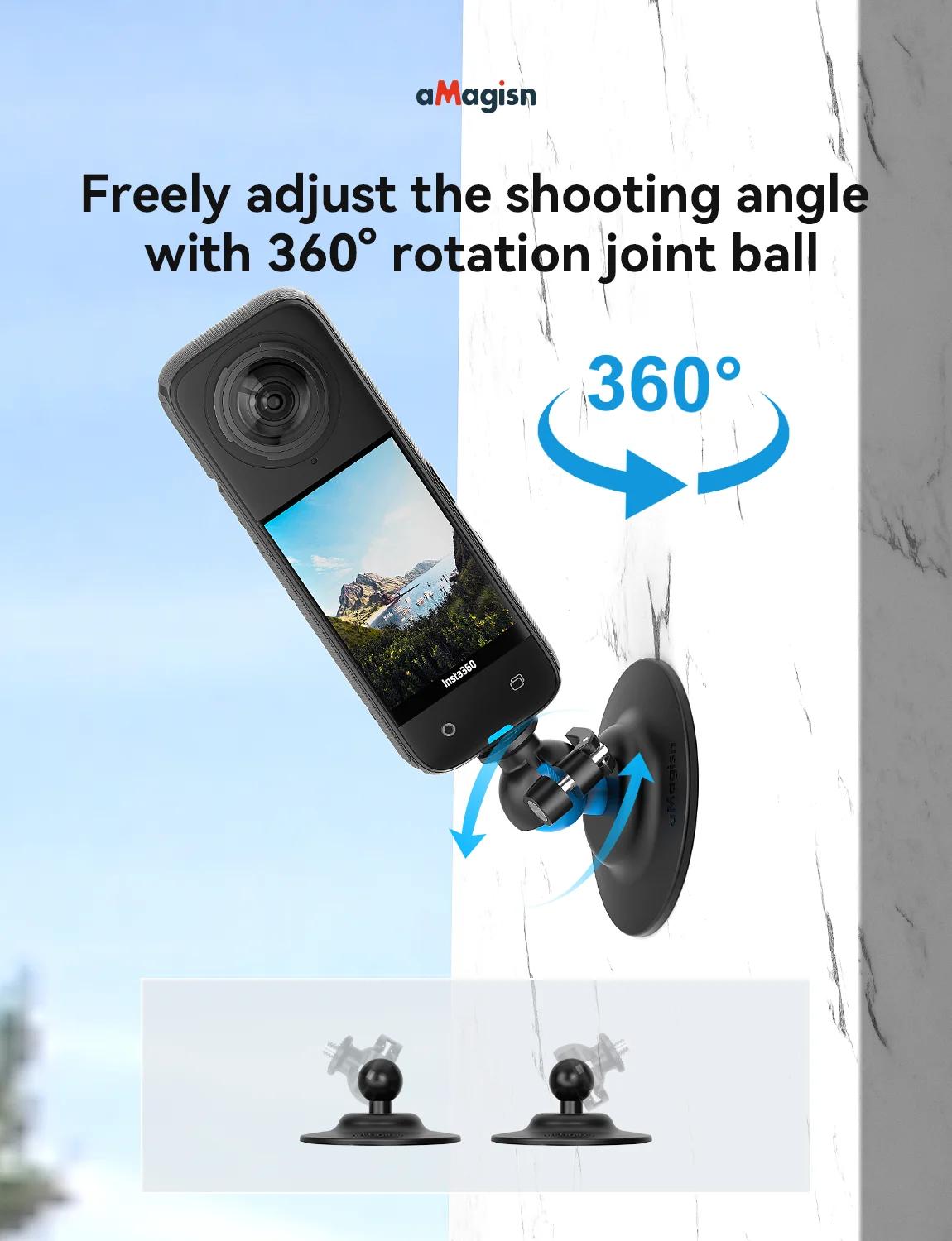 Регулируемое гибкое крепление aMagisn для Insta360/DJI/GoPro 1-дюймовая шариковая клейкая