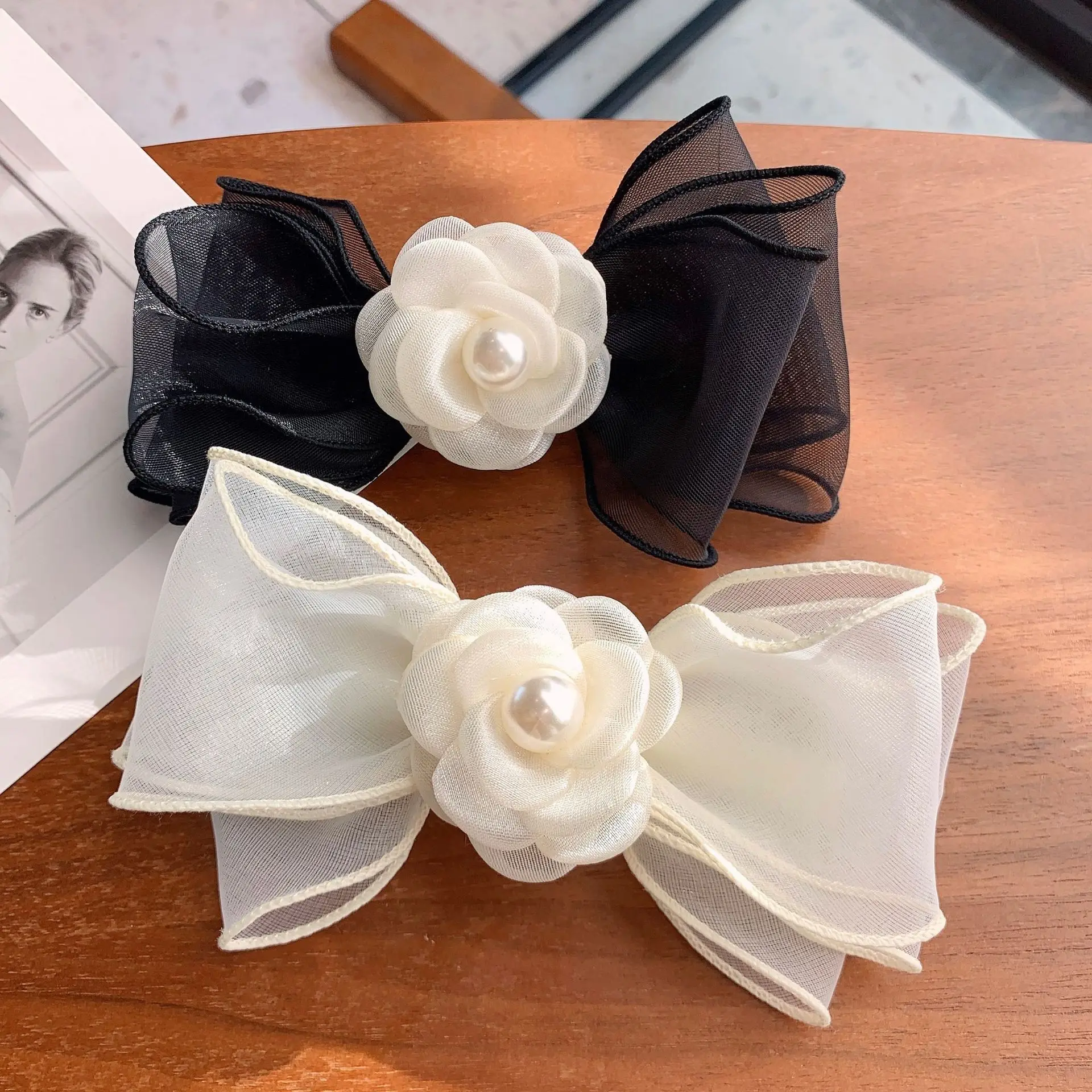 

2022 Fashion New Organza Hair Clips Luscious Flower Bow Barrette Hairpin Back of Head Spring Top Clip Hair Accessories for Women