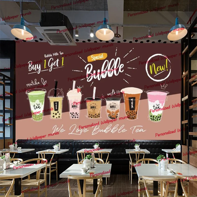 Пользовательский текст 3D обои с изображением чая Bubule для стен магазина напитков и закусок фона стены промышленного декора Papel De Parede 3d.