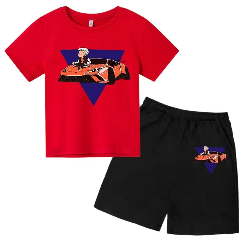 

Комплекты для мальчиков и девочек Merch A4 Lamba, 100% хлопок, брендовый Детский костюм с коротким рукавом, футболка и шорты, спортивный костюм из 2 п...