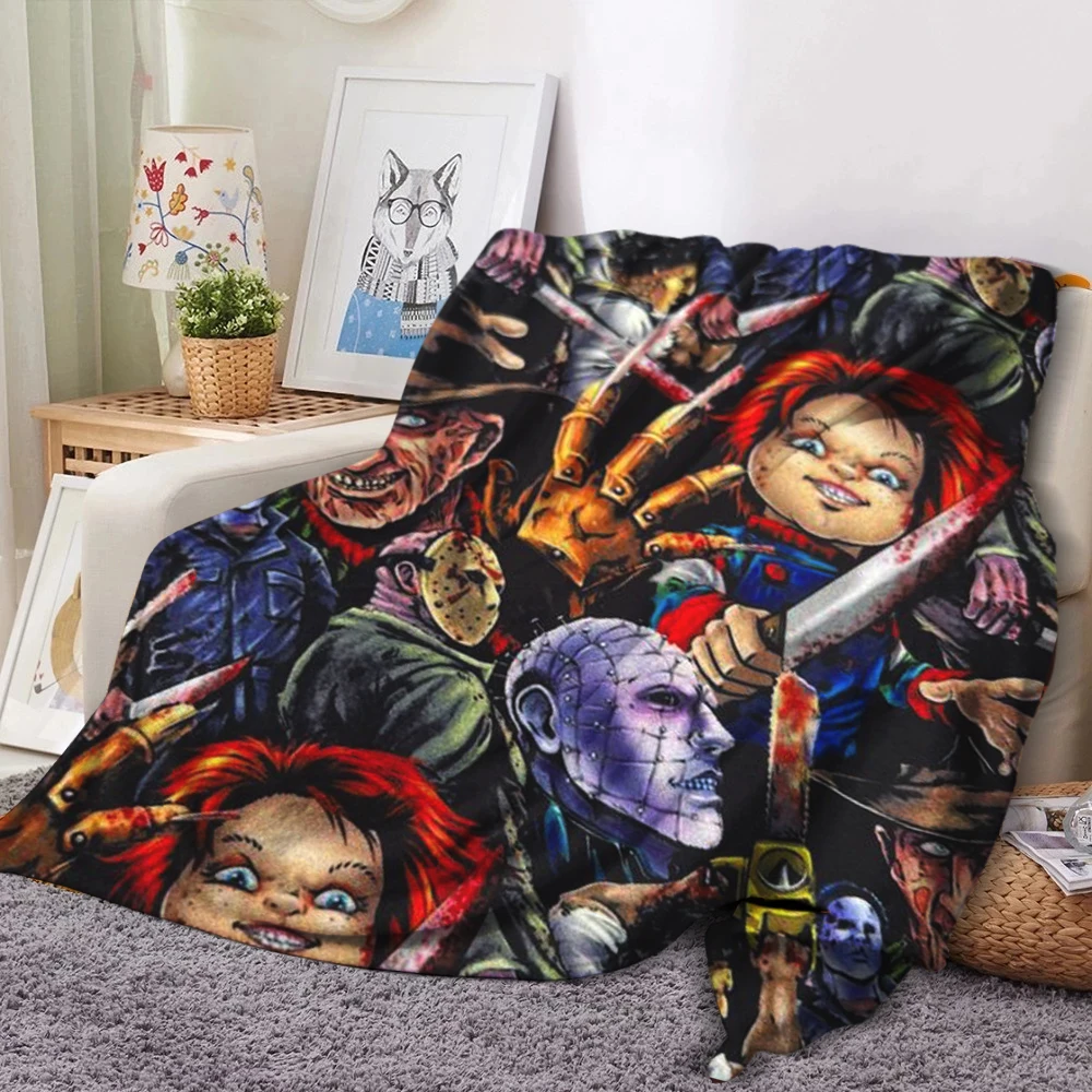 

TOADDMOS Child's Play Horror Movie Watching Blanket Horror Characters Frazada Halloween Quilt Office Travel Hiking Warm Blanket
