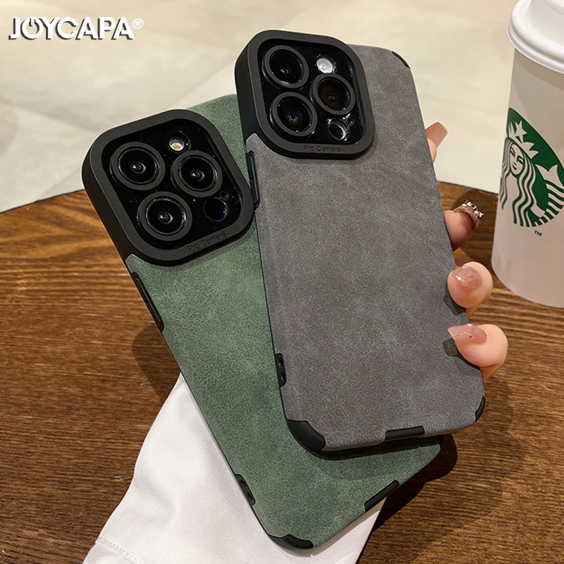 Luxury Matte Soft Leather Phone Case For iPhone 17 16 15 14 Plus 13 12 11 Pro Max X XR Lens Protection Shockproof Silicone Cover