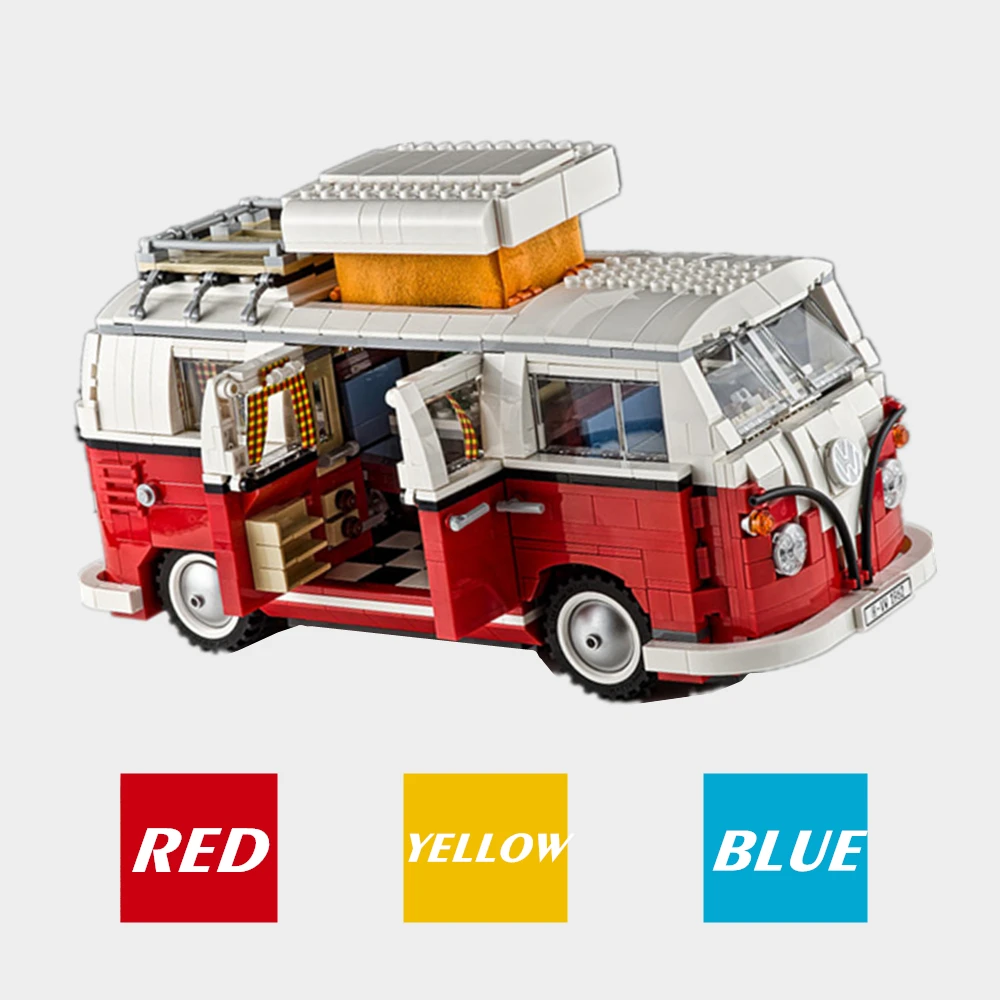 

Fit 10220 Technical Yellow Blue T1 Camper Car Model Building Blocks Cars Bus DIY Bricks 10279 Kid Toys Birthday Gifts