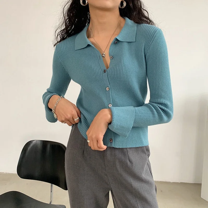 

Spring Summer Autumn Knitted Jacket Girl Thin Cropped Cardigan Full Sleeve Knitted Blouse Slim