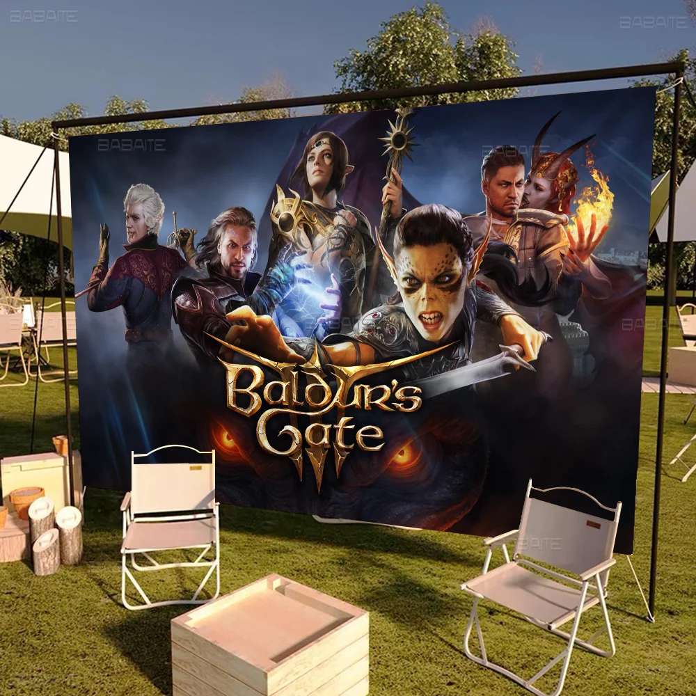 B-Baldurs Gate 3 Creative Pattern Hanging Flag Polyester Printed Banner Hand Pulled