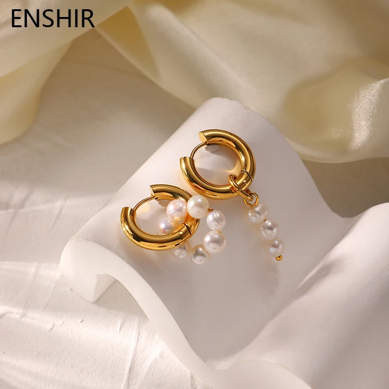 

EHSHIR 316L Stainless Steel Freshwater Pearl Pendant Earrings European American New Style Women's Earrings Party Jewelry Gifts