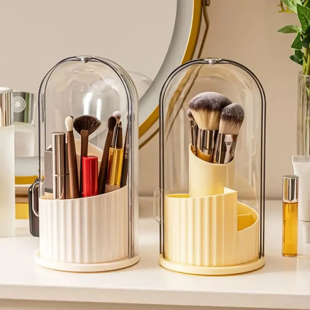 

Makeup Brush Holder Multifunctional Rotatable Cosmetics Holder Makeup Tool Storage Box With DustCover To Organize Makeup Brushes