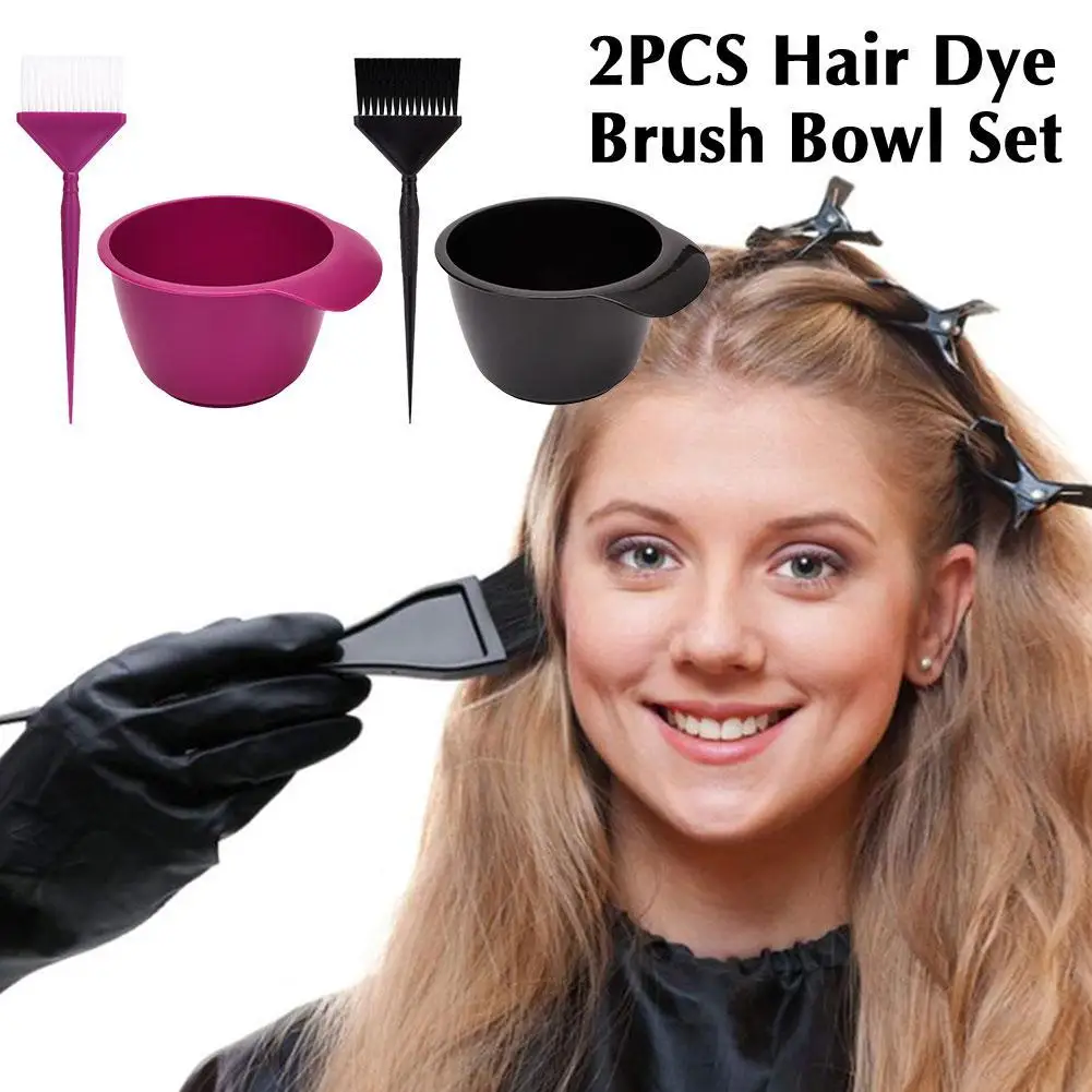 

2PCS Hair Dye Brush Bowl Set Professional Salon Hair Color Mixing Dyeing Kit Hair Tint Dying Coloring Applicator Barber Supplies