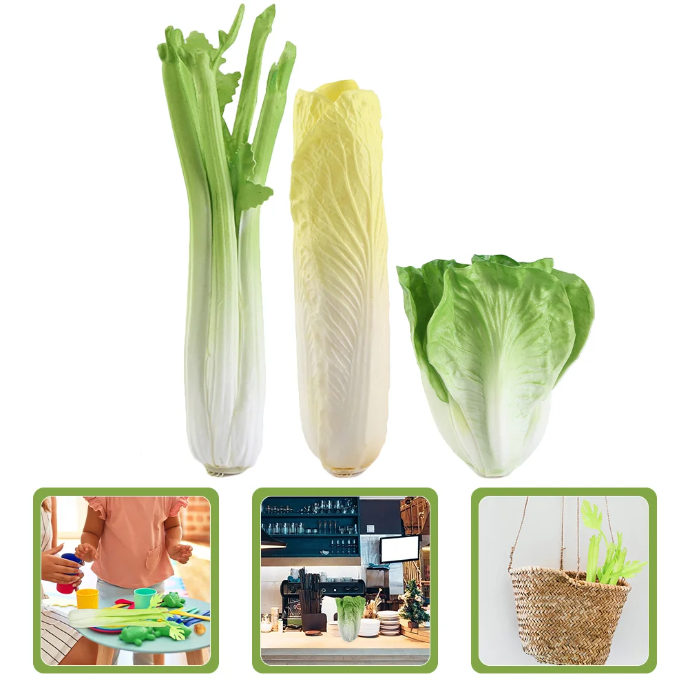 

3 Pcs Lettuce Simulated Vegetable Model Child Kids Ornaments Prop Pu Simulation Models