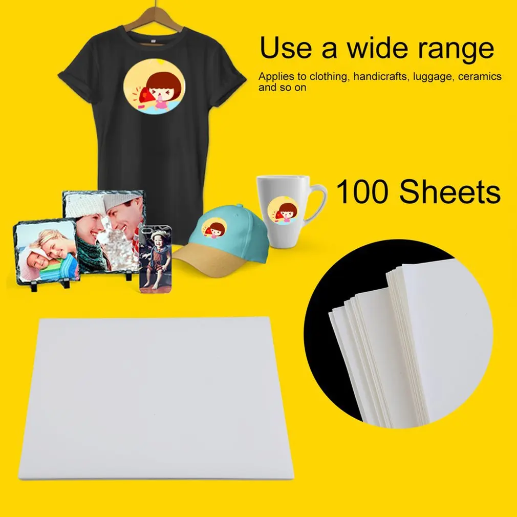 

100 PCS A4 Sublimation Print Paper For Polyester Cotton T-Shirt Iron On Transfer Paper Heat Printing Transfer Accessories