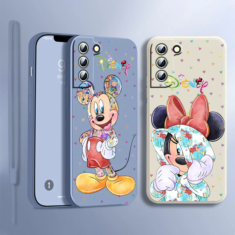 

Cartoon Mickey Minnie For Samsung Galaxy S23 S22 S21 S20 S10 S9 Ultra Plus Pro FE Liquid Rope Silicone Soft Phone Case Fundas