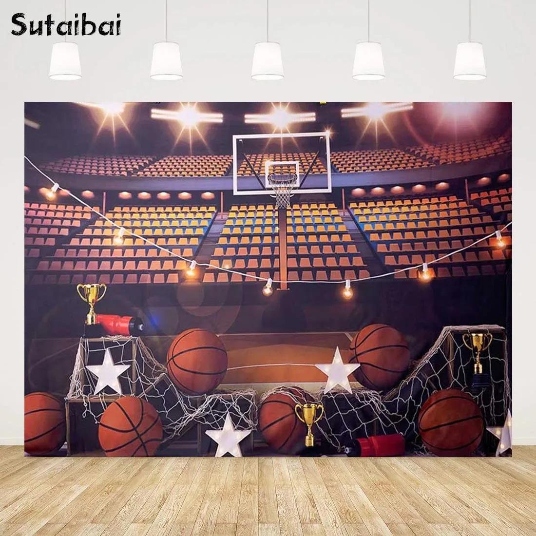 

Basketball Fans Sports Field Stadium Photography Backgrounds Champion Trophy Baby 1st Cake Smash Birthday Backdrop for Studio