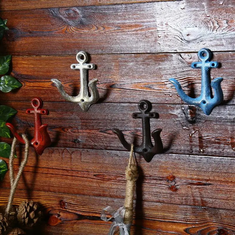 

Metal Wall Hook Rustic Anchor Rack Clothes Key Hat Towel Hanger Door Mounted Key Hlods Decorative Hangers Stylish
