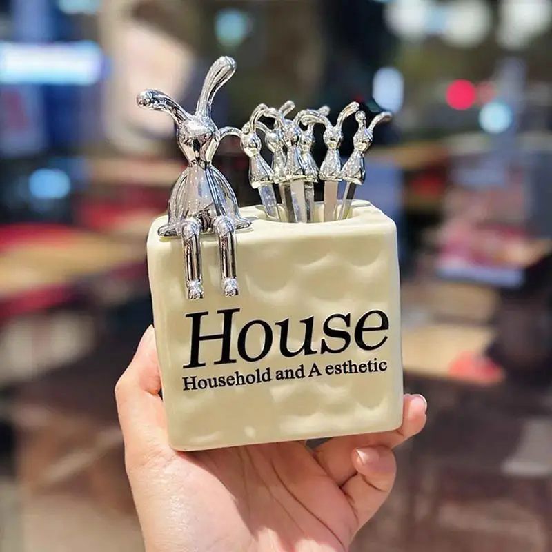 Металлический набор вилок для десерта 6 шт. вилка фруктов в форме животного из