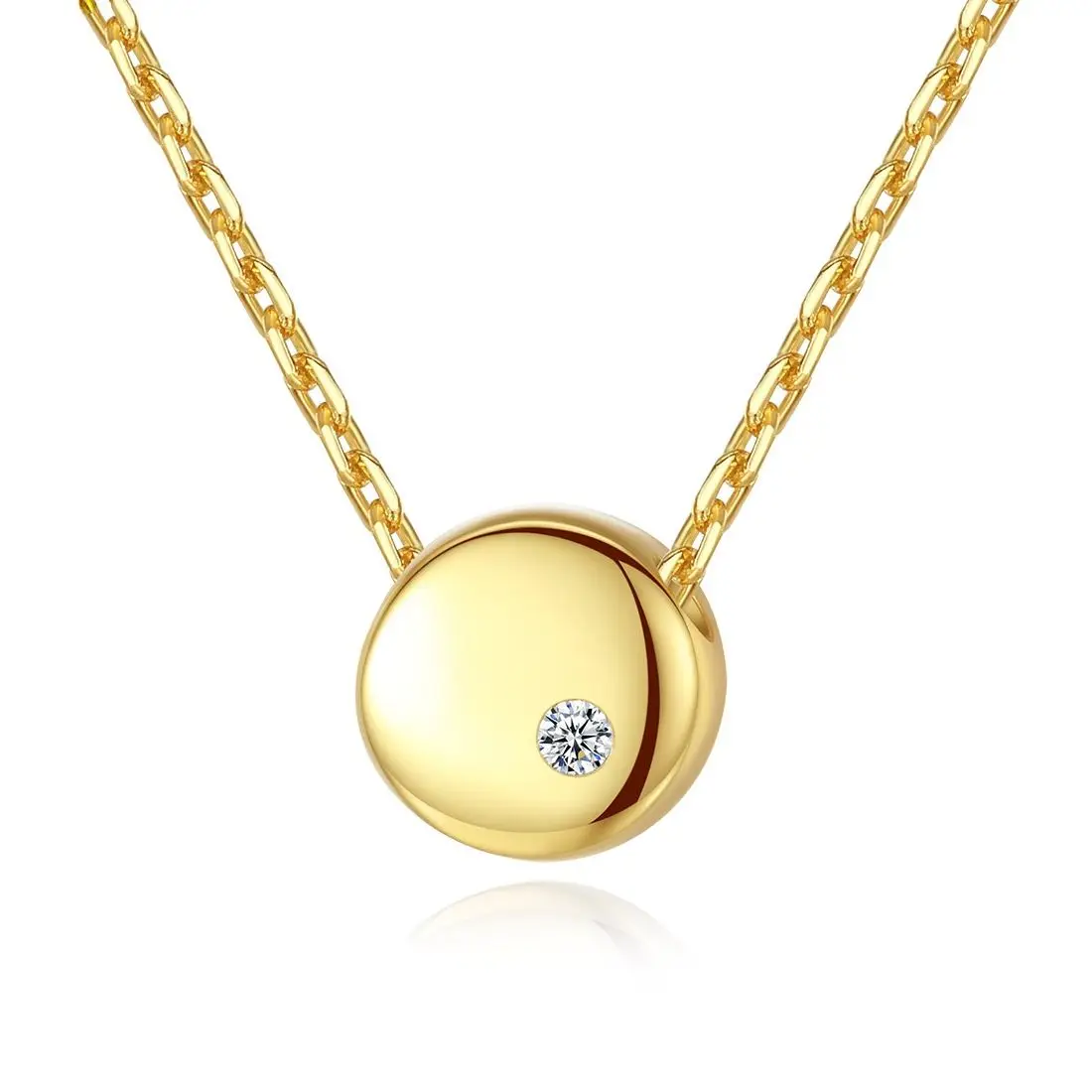 

S925 Silver necklace single zirconium round beans fashion simple round necklace pendant for women