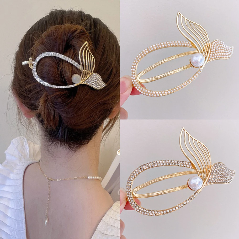 

Металлическая заколка для волос, с жемчугом