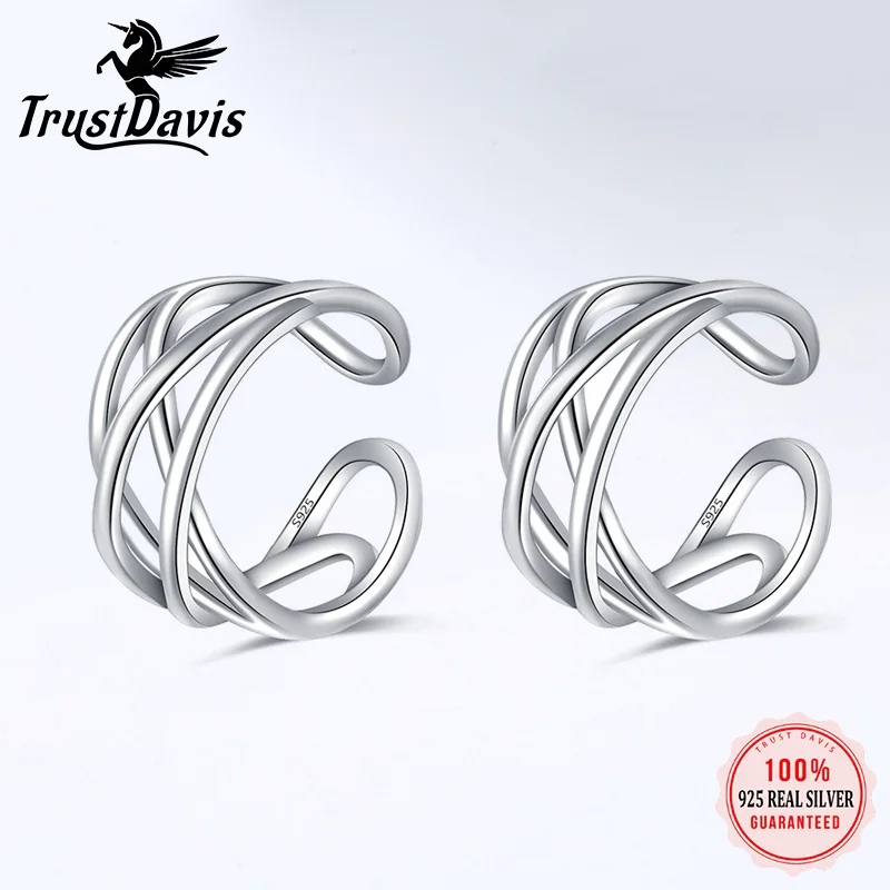 

TrustDavis реальные 925 стерлингового серебра 3 Слои крест клип серьги для женщин Свадебная вечеринка День Рождения украшения DB160