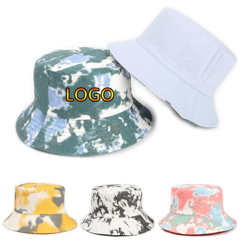 

New Custom Logo Unisex Tie Dye Fisherman's Hat Personality Women Double Sided Bucket Cap Europe for Men Outdoor Panama Caps