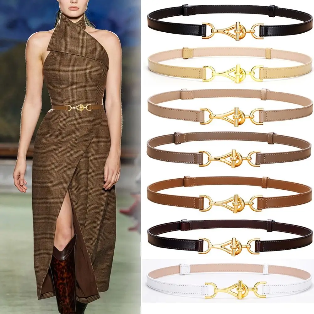 

Fashion Casual Luxury Design Vintage Genuine Leather Thin Belt Trouser Dress Belts Hang Buckle Waistband Waist Strap