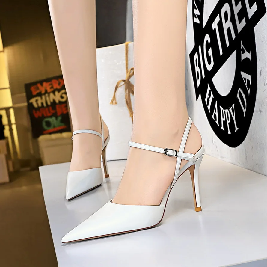 

BIGTREE 2022 Spring New Pointed Toe Women Sandal Shoes Thin High Heel Ladies Ankle Buckle Ladies Dress Party Pumps Shoes Women