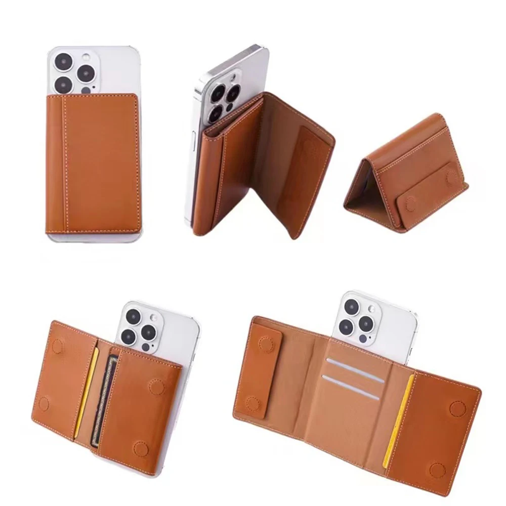 Leather Strong Magnetic Folding Card Holder Universal Phone Card Pocket Accessories Wallet with Reusable Sticker Luxury MB Type