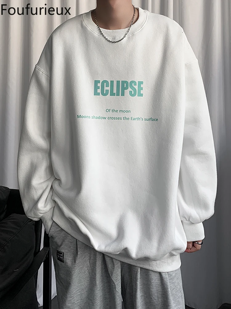 

Foufurieux O-neck Men Sweatshirts Oversized Hoodies Fashion Luxury Harajuku Korean Clothing Hip Hop Male Pullover Sweatshirt Y2k