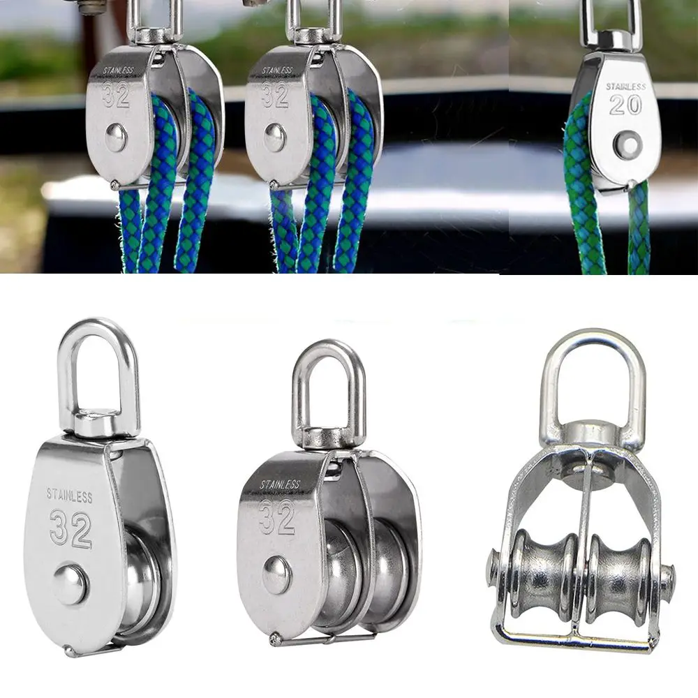 

Double Wheels Stainless Steel Pulley Single Wheels Swivel Lifting Rope Pulley Set Outdoor Lifting Wheel M15 M20 M25 M32 M50 M75
