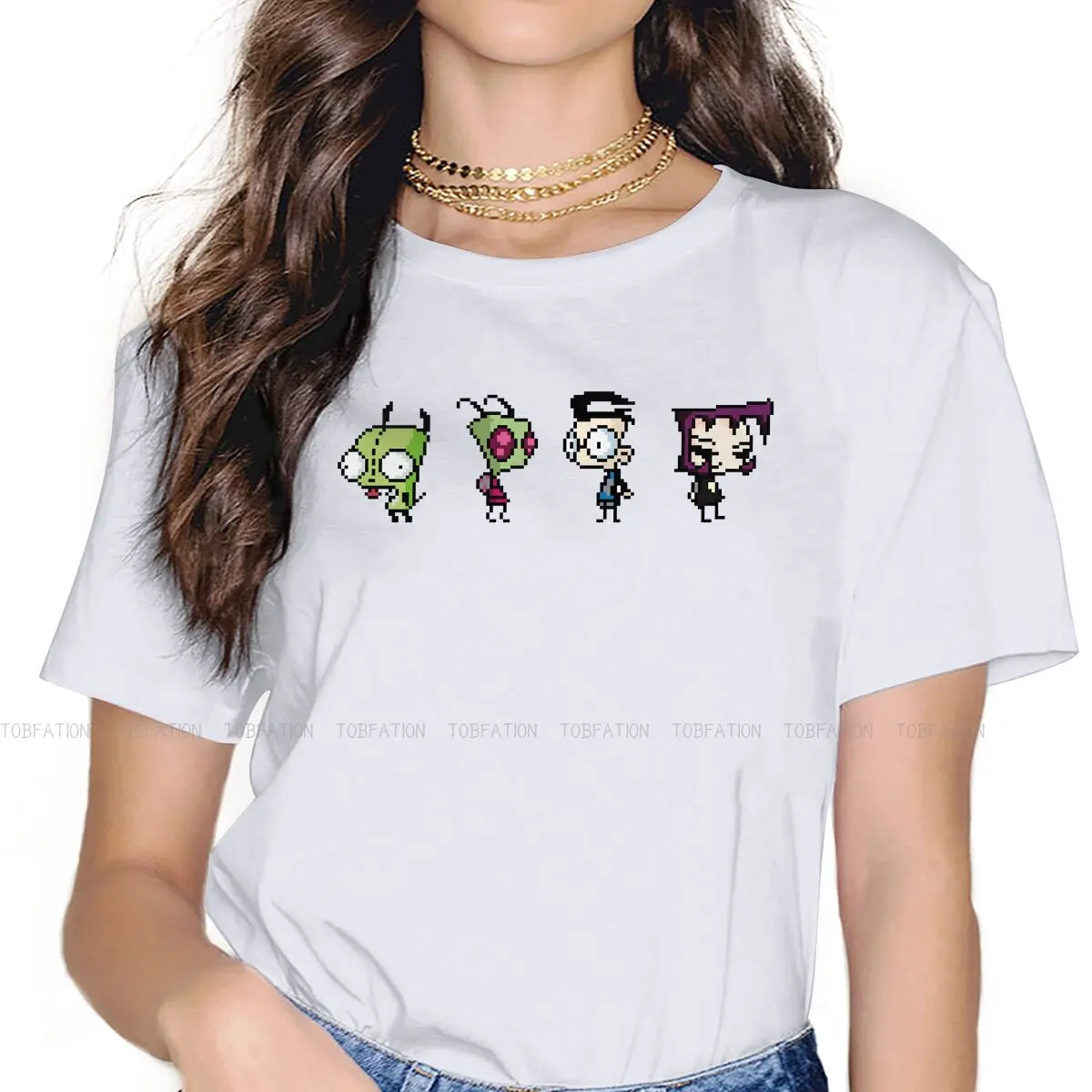 

8 Bit Characters Classic Women TShirt Invader Zim Gaz Membrane Animated Crewneck Girls Tops 5XL Lady T Shirt Funny Cute Gift