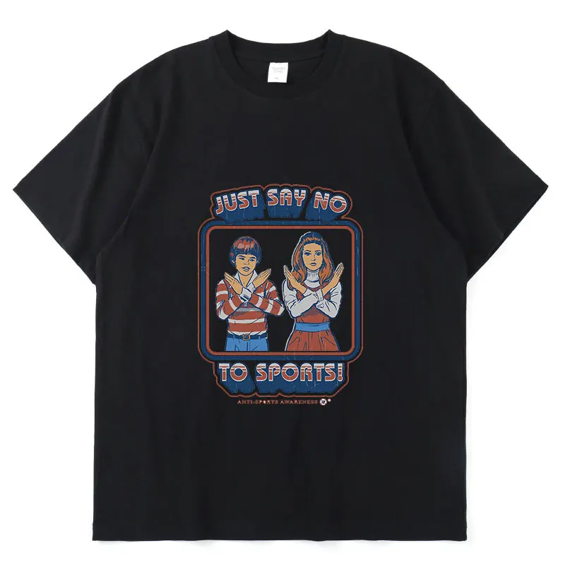 

2022 Классическая забавная летняя тонкая хлопковая свободная Мужская футболка с короткими рукавами и забавным комиксным принтом Say No To Sports