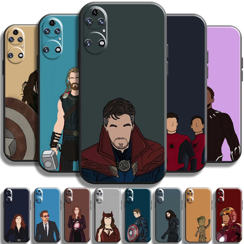 

Marvel Cartoon Comics For Huawei P50 P50 Pro Phone Case Carcasa Funda Liquid Silicon Black Coque Cover Back Shockproof