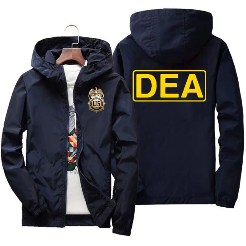 

DEA logo United States POLICE Zipper jackets Mens Oversized Casual Coat chaquetas hombre 7XL Windbreaker Harajuku Streetwear