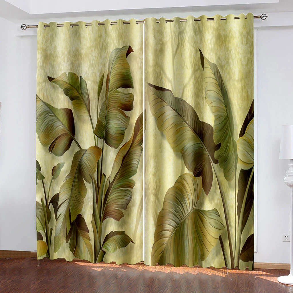 

3D Curtains For Living room green leaf curtains 3D Curtains For Living room Bed room Office Hotel Home
