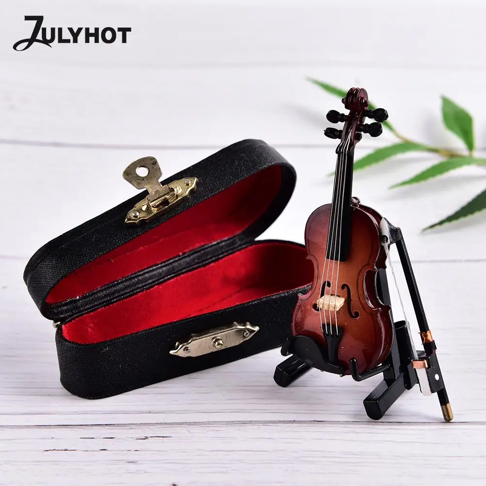 

1Pc 8cm Mini Violin With Support Miniature Wooden Musical Instruments Collection Decorative Ornaments