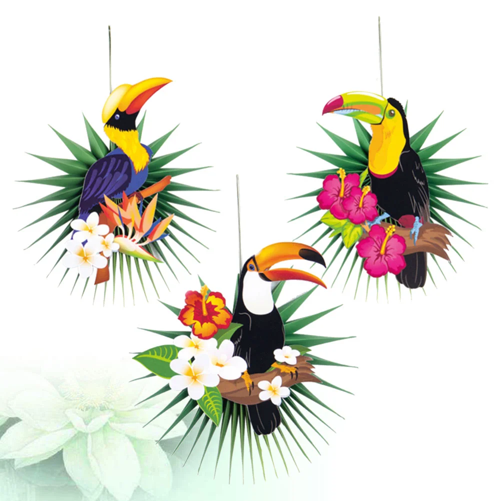 

3pcs Cute Colorful Bird Honeycomb Hanging Drops Hawaiian Hanging for Gathering Festival