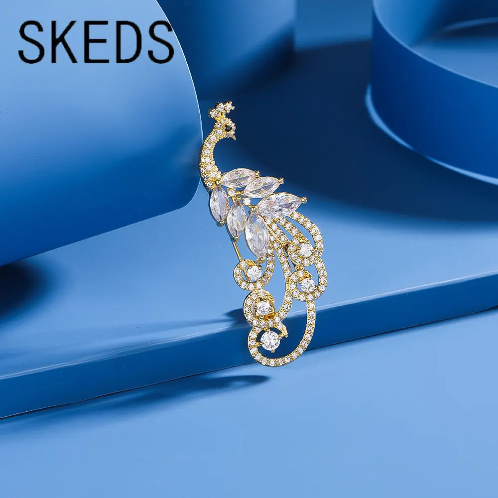 

SKEDS New Arrival Peacock High-end Alloy Rhinestone Badges Jewelry For Women Lady Fashion Exquisite Luxury Animal Brooches Pins