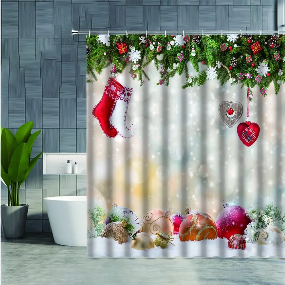 

Рождественская занавеска для душа, ванная комната, серая деревянная доска, искусственные снежинки, звезды, украшения, аксессуары с крючками