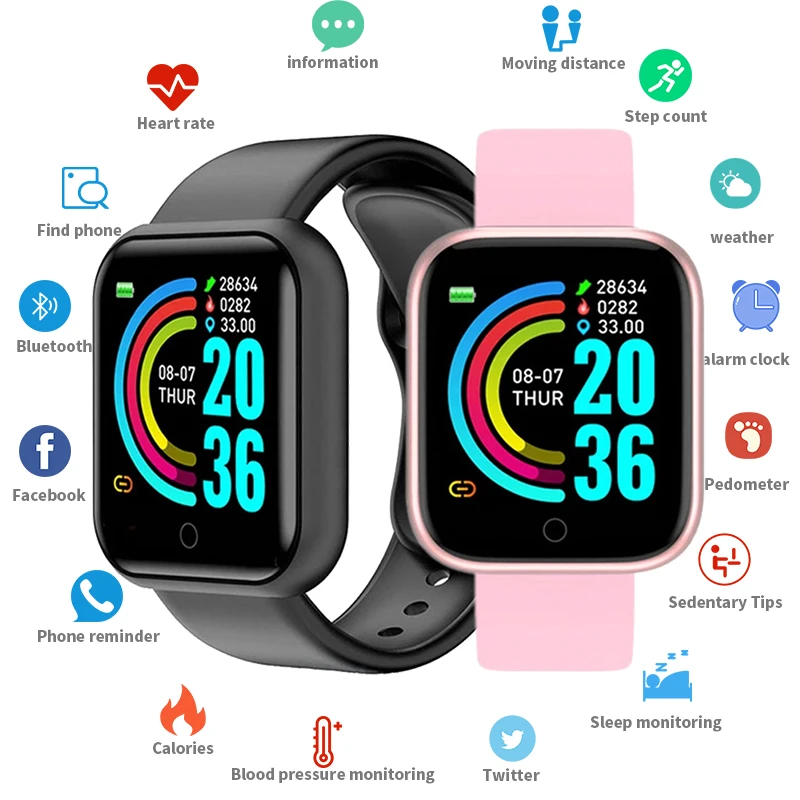 

Y68 Smart Watch D20 Men Fitness Heart Rate Tracker IP67 Women Blood Pressure Monitor Bluetooth Watch For IOS Android Xiaomi Kids