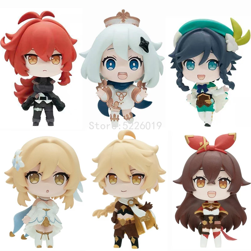 

6pcs/set Genshin Impact Anime Figure Paimon Action Figure Klee/Paimon/Barbatos/Aether/Diluc Ragnvindr/Amber Figurine Doll Toys