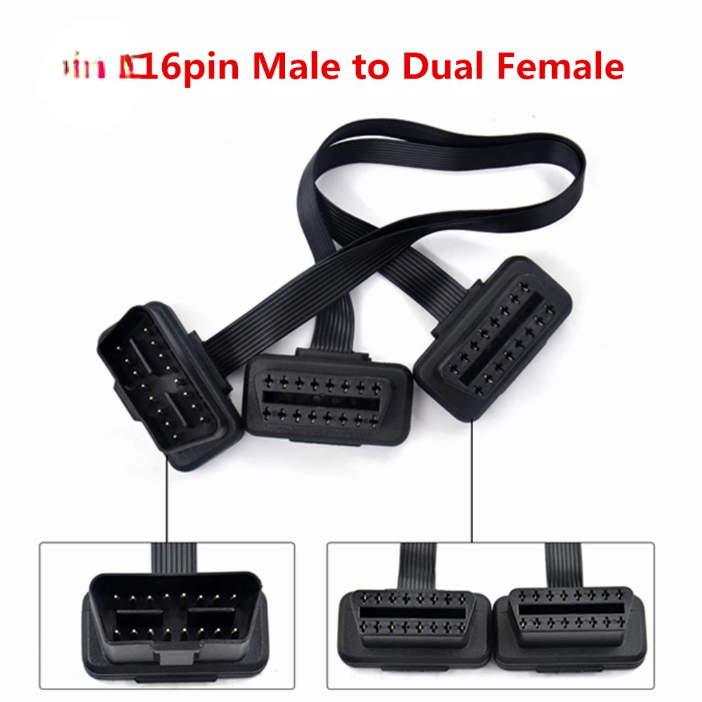 

Female Y Splitter Elbow 16Pin OBD 2 Extender ODB OBD2 Cable 16 Pin Male To Female Flat Noodle OBD2 Extension Cable