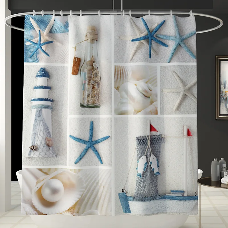 creative beach starfish plaid home decor bathroom toilet cover sets waterproof shower curtain home textile mats carpet suits free global shipping