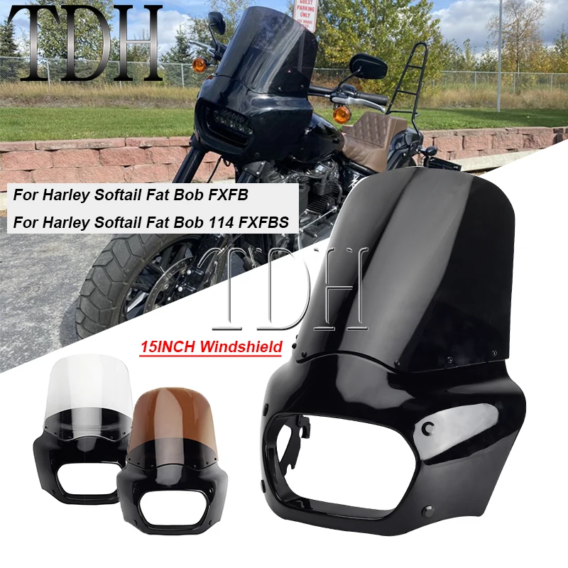 

Мотоциклетный передний налобный фонарь, защитный чехол для фар Harley Softail Fat Bob FXFB FXFBS 18-23, черный/дымчатый/прозрачный, 15 дюймов