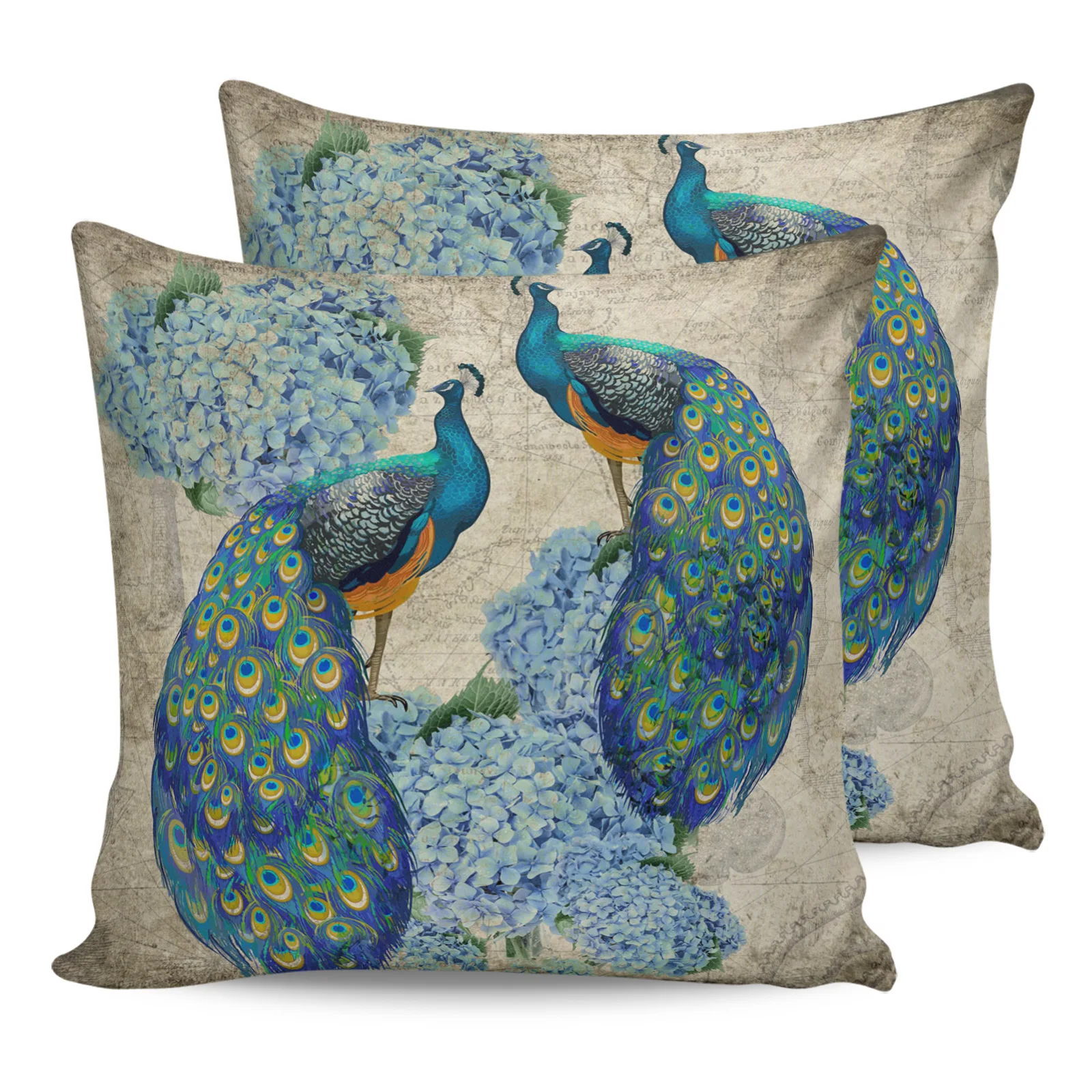 

Peacock Hydrangea Retro Pillowcase Two Piece Set Home Sofa Decor Cushion Cover Pillowcase Bed Pillow Cover Printed Pattern