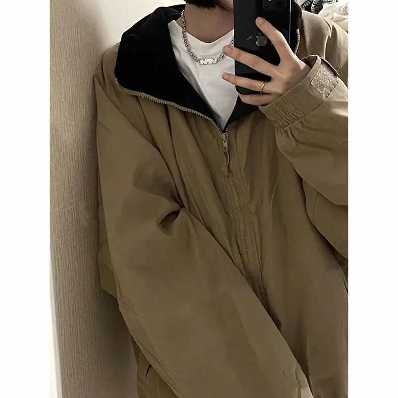 2023 Autumn and Winter Japan fashion Ins Vintage Khaki Loose All-Match Retro Sle Thin Korean Cargo Top Outerwear