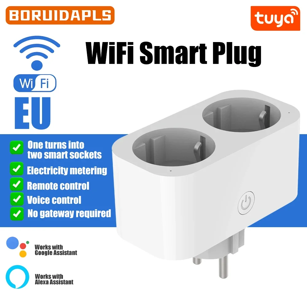 

BORUIDAPLS Wi-Fi Умная розетка EU/KR Plug Интеллектуальная двойная вилка | голос/приложение/таймер контроль мониторинга энергии энергосбережение