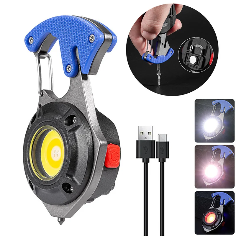 ZK50 Multi-function COB LED Flashlight Outdoor USB C Rechargeable Keychain Light Strong Magnet Screwdriver Hammer Emergency Lamp