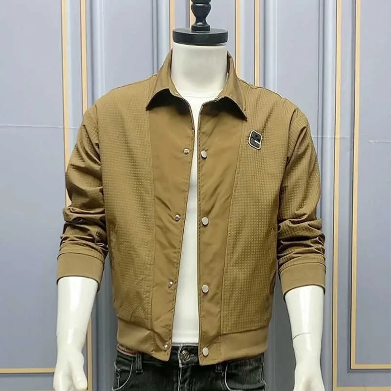 New Outerwear Men's Lapel Simple Fashion Slim fit Spring and Autumn Jacket Letter Embroidery Korean Sle Cargo Top