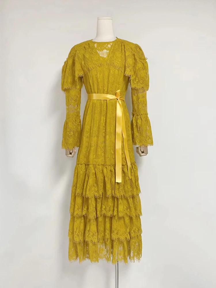 TWOTWINSTYLE однотонные лоскутные оборки элегантные длинные платья для женщин с