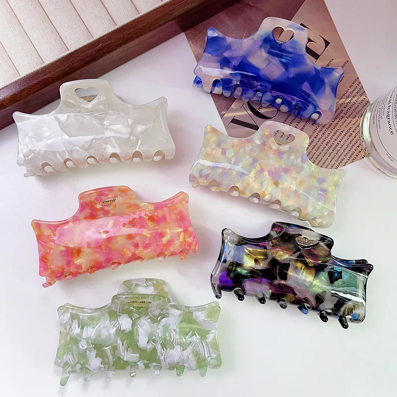 

Korean Simple 9cm Geometric Irregularity Love-Heart Hair Clip Fashion Acetic Acid Shark Clip Hair Accessories For Woman Girls