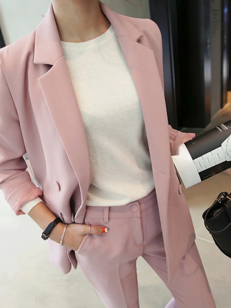 

Women's Spring Summer Elegant Blazer Pantsuit Office Ladies Business Workwear 2 Pieces Set Female Fashion Korean Trousers Suit